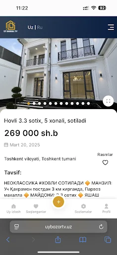 I-download ang UyBozorTV Pinakabago – Real Estate Platform Libre - Screenshot 9