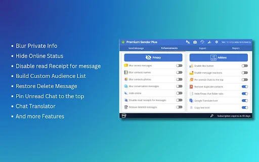Premium Sender Plus: Pinakamahusay na Extension para sa Mensahe - Screenshot 2