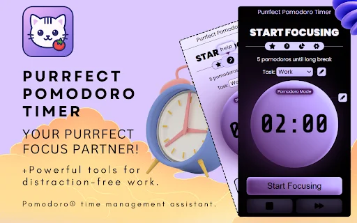 Purrfect Pomodoro Timer: Palakasin ang Focus at Productivity - Screenshot 1