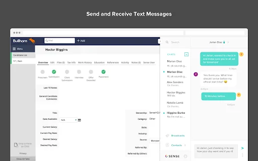 Sense Messaging para sa Chrome: SMS Recruitment Tool - Screenshot 1
