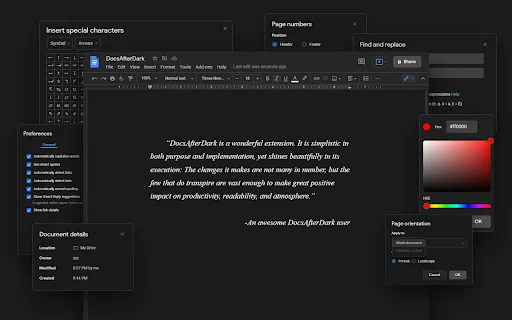 DocsAfterDark: Pinakamahusay na Dark Mode para sa Google Docs - Screenshot 1